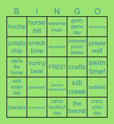 Camp Deer Run BINGO!!! Bingo Card