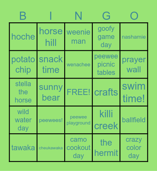 Camp Deer Run BINGO!!! Bingo Card