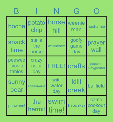 Camp Deer Run BINGO!!! Bingo Card
