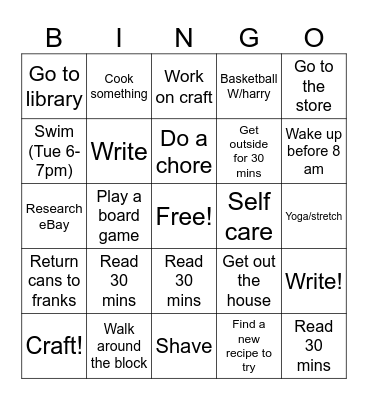 Week of July 8 Bingo Card