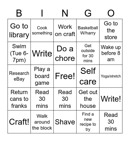 Week of July 8 Bingo Card