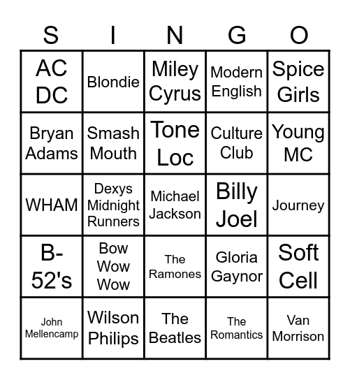 USED To BE's Bingo Card