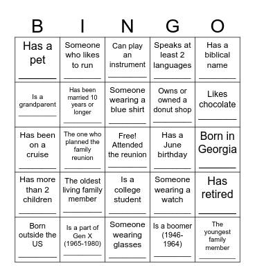 Hour Family Reunion Bingo Card