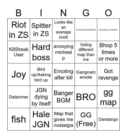 Item AsYlum BinGo Card