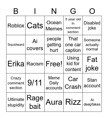 Instagram reels bingo Card