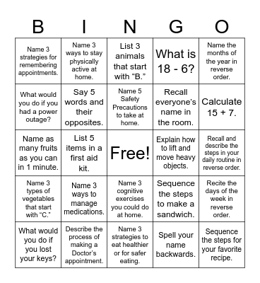 Cognitive BINGO! Bingo Card