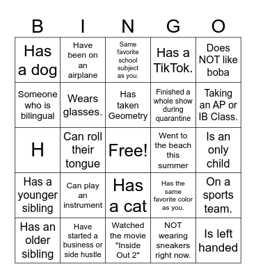 Fun facts bingo Card