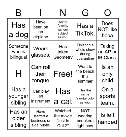 Fun facts bingo Card