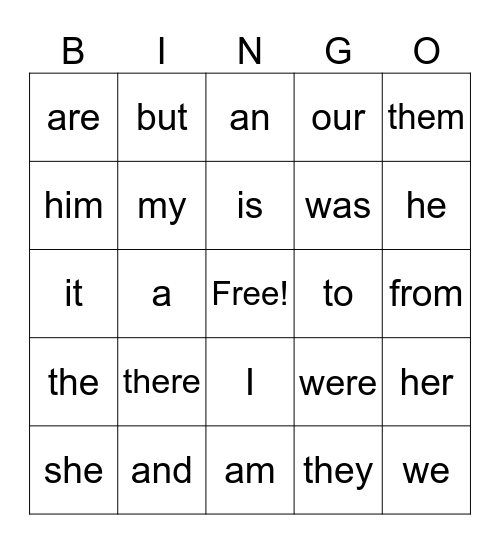 Make A Sentence Bingo Card
