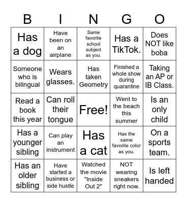 Fun facts bingo Card