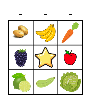 Fruits and Veggies Bingo Card