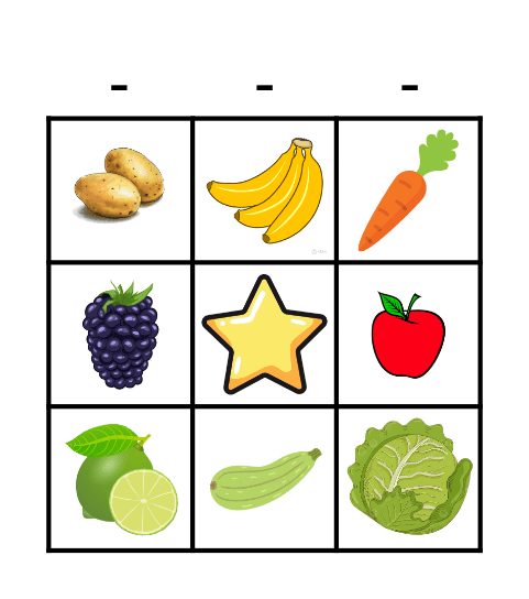 Fruits and Veggies Bingo Card