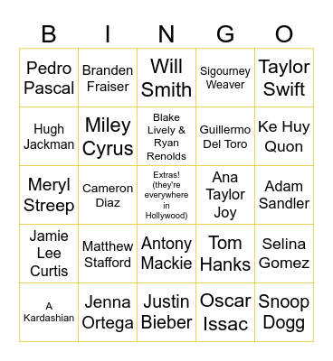 Celebrity Sighting Bingo Card