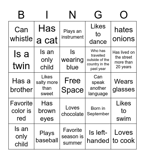 Get to Know You Bingo Card