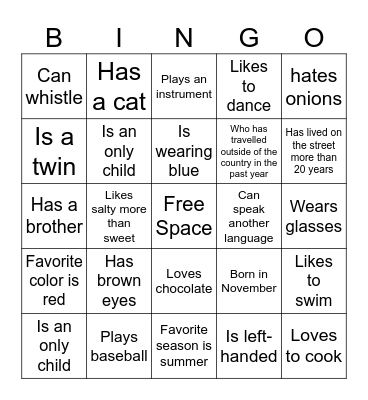 Get to Know You Bingo Card