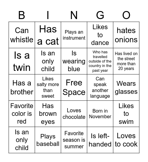 Get to Know You Bingo Card