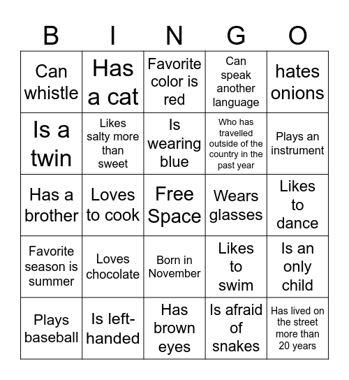 Get to Know You Bingo Card