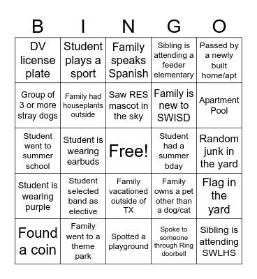 DRIVE THE BLOCK 24-25 Bingo Card