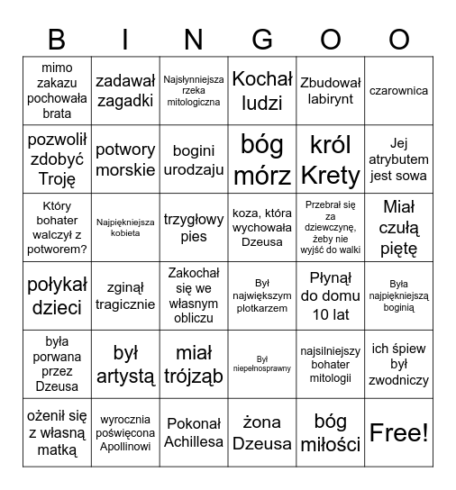Mitologia Bingo Card