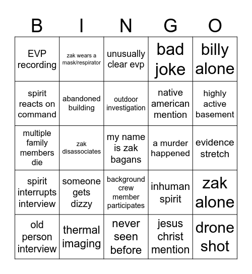 MY ghost adventures bingo Card