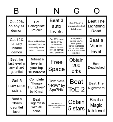 GD Bingo Card
