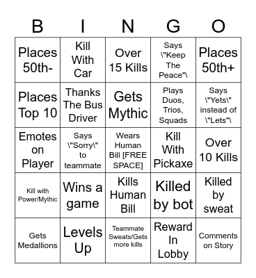 Fortnite BINGO Card