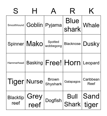 Shark Week Bingo Card