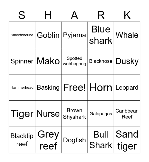 Shark Week Bingo Card