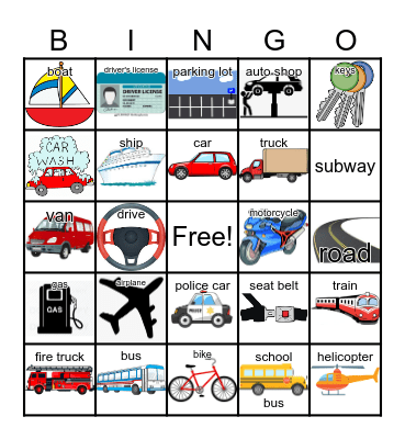 Transportation Bingo Card