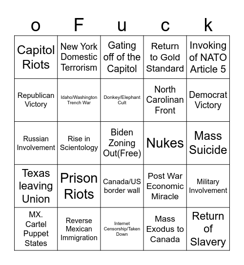 US 2nd civil war Bingo Card