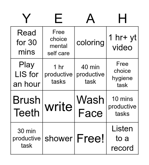 Daily Tasks! Bingo Card