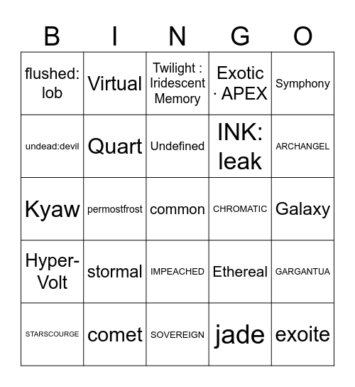 sol rng Bingo Card