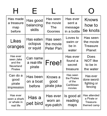 Pirate HELLO Bingo Card