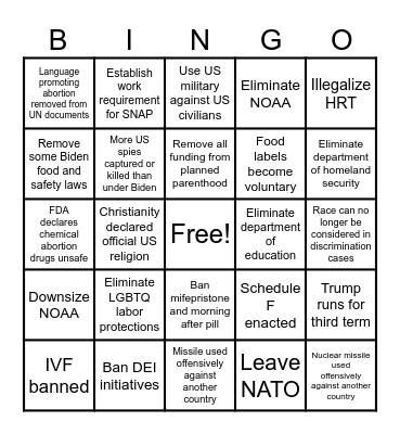spooky presidential bingo Card