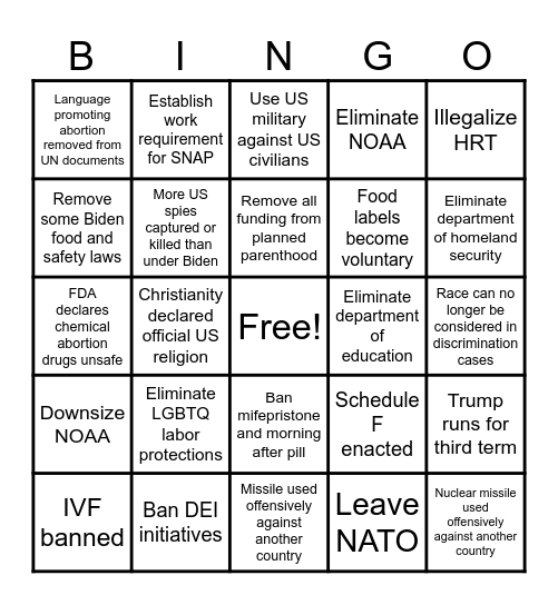 spooky presidential bingo Card