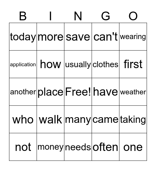 What's Next?  Lesson 4 Bingo Card