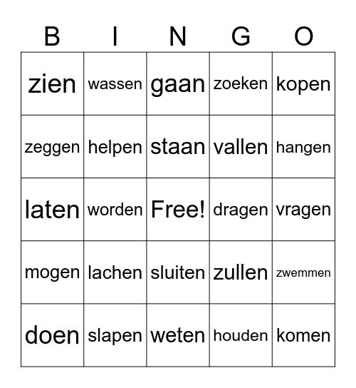 Bingo - TP Néerlandais 2 Bingo Card
