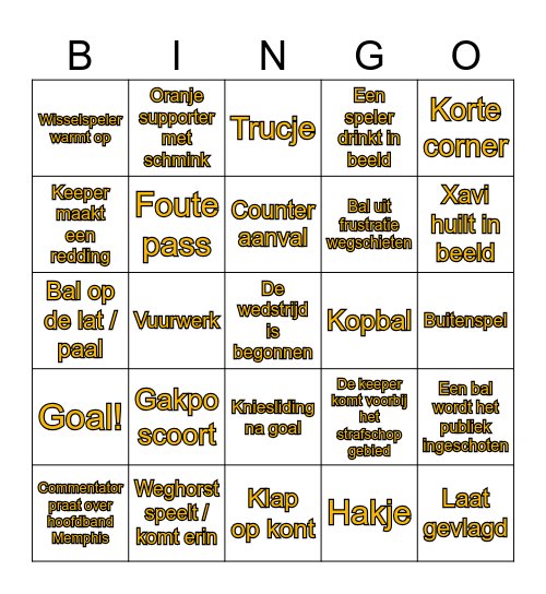 Engeland - Nederland Bingo Card