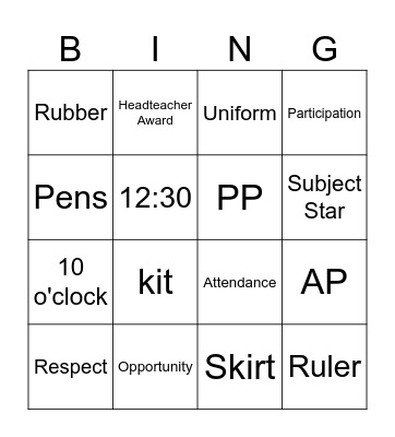 SCHOOL Bingo Card