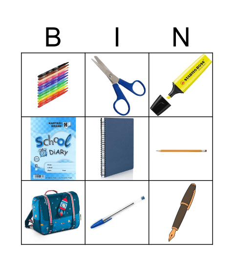 School material Bingo Card