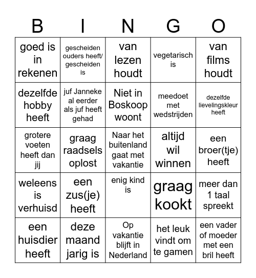 Zoek iemand die.. Bingo Card