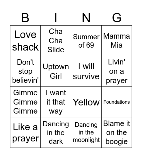 Decades Bingo Card