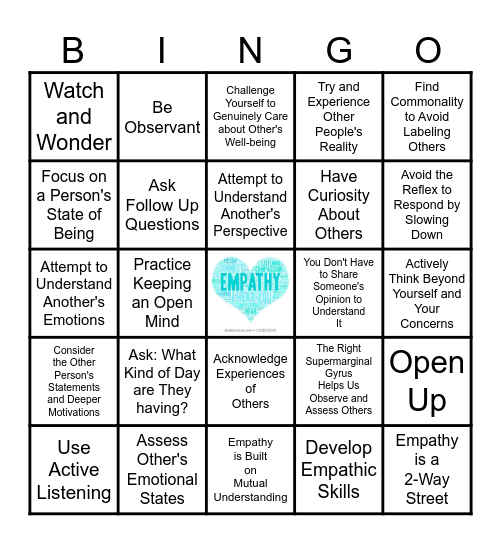 Empathy Bingo Card