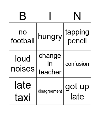 Letting go Bingo Card