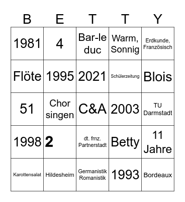 Bettys Bingo! Bingo Card