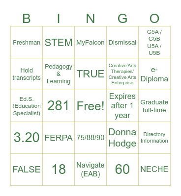 FSU Registrar's Office BINGO! Bingo Card