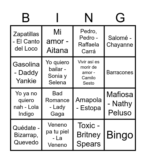 BINGO MUSICAL Bingo Card