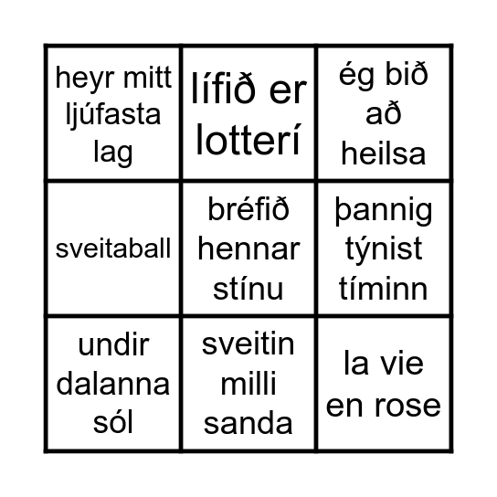 Tónlistarbingó Bingo Card