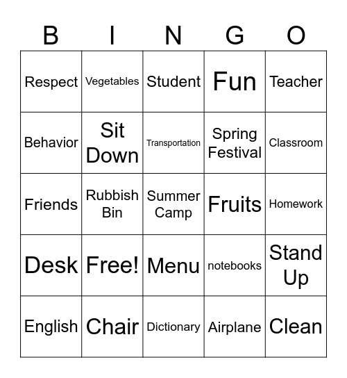 Summer Camp Bingo Card