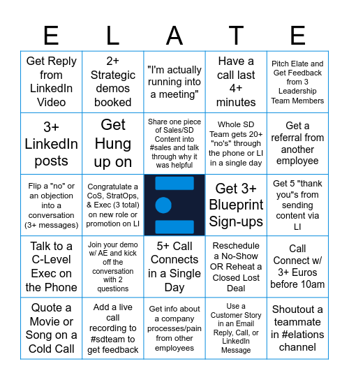 Elate SDR Bingo Card